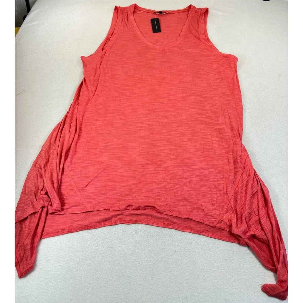 Cable & Gauge Tank Top Women 3X Coral Pink Sharkbite Hem Basic Sleeveless Slub